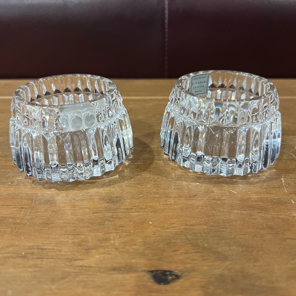 Tipperary Crystal votive holders.Eye catching Pleated pattern. Set of 2